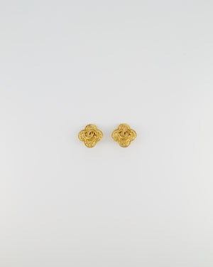 Chanel Vintage Yellow Gold Flower with CC and Chanel Logo Detail Clip-On Earrings