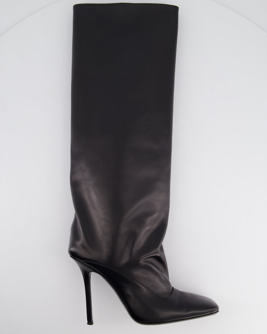 The Attico Black Leather Over-The-Knee High Square Toe Boots Size EU 40