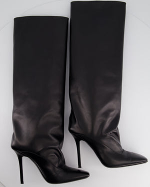 The Attico Black Leather Over-The-Knee High Square Toe Boots Size EU 40