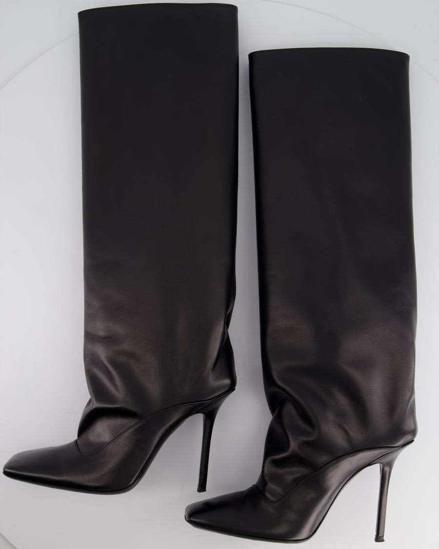 The Attico Black Leather Over-The-Knee High Square Toe Boots Size EU 40