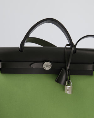 Hermès HerBag 31 Vache Hunter Vert Criquet Toile Bag, Retourne Swift with Palladium Hardware