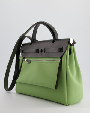 Hermès HerBag 31 Vache Hunter Vert Criquet Toile Bag, Retourne Swift with Palladium Hardware