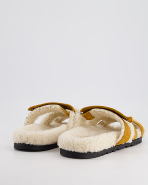 *FIRE PRICE* Hermès Gold Teddy Shearling Chypre Sandals Size EU 43