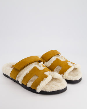 *FIRE PRICE* Hermès Gold Teddy Shearling Chypre Sandals Size EU 43