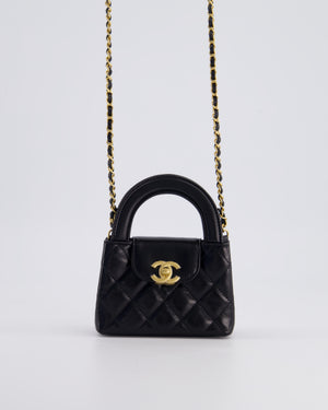 *HOT 
RARE* Chanel Black Nano Kelly Shopping Bag in Calfskin Leather with Brushed Antique Gold Hardware