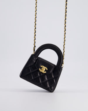 *HOT 
RARE* Chanel Black Nano Kelly Shopping Bag in Calfskin Leather with Brushed Antique Gold Hardware