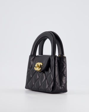 *HOT 
RARE* Chanel Black Nano Kelly Shopping Bag in Calfskin Leather with Brushed Antique Gold Hardware