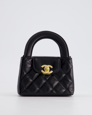 *HOT 
RARE* Chanel Black Nano Kelly Shopping Bag in Calfskin Leather with Brushed Antique Gold Hardware