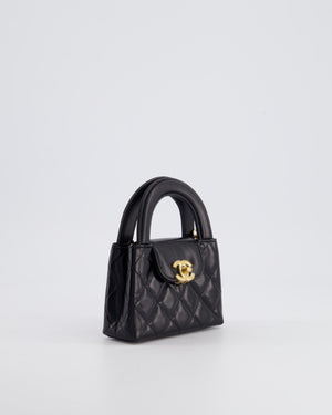 *HOT 
RARE* Chanel Black Nano Kelly Shopping Bag in Calfskin Leather with Brushed Antique Gold Hardware