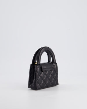 *HOT 
RARE* Chanel Black Nano Kelly Shopping Bag in Calfskin Leather with Brushed Antique Gold Hardware