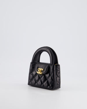 *HOT 
RARE* Chanel Black Nano Kelly Shopping Bag in Calfskin Leather with Brushed Antique Gold Hardware