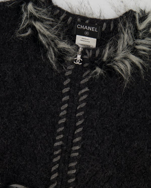 Chanel Dark Grey Cashmere and Alpaca Jacket with Pockets and CC Logo Zip Detail Size FR 40 (UK 12)