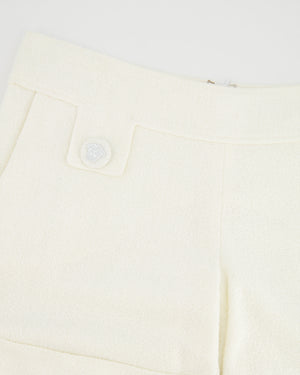 Versace White Tweed Shorts with Medusa Button Detailing Size IT 38 (UK 6)