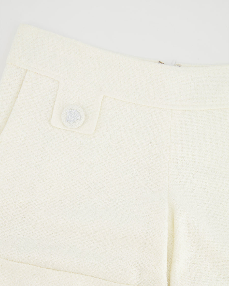 Versace White Tweed Shorts with Medusa Button Detailing Size IT 38 (UK 6)