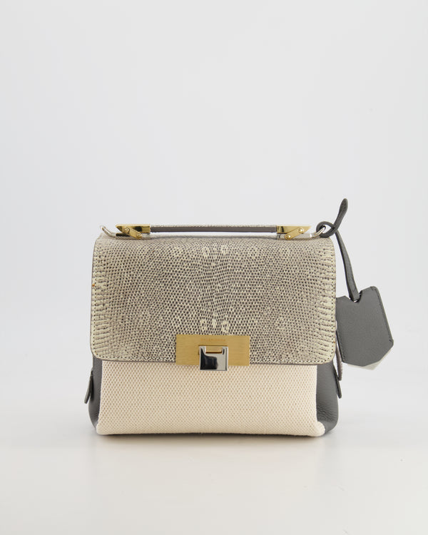 Balenciaga Multicolour Lizard and Calfskin Leather Le Dix Top Handle Bag with Gold Hardware