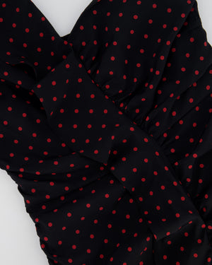 Veronica Beard Black and Red Polka Dot Silk Midi Dress with One Sleeve Size 2 (UK 6)