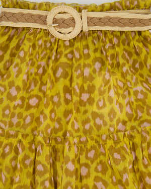 Zimmermann Lemon Leopard Carnaby Tiered Skirt with Raffia Belt Size 1 (UK 10)