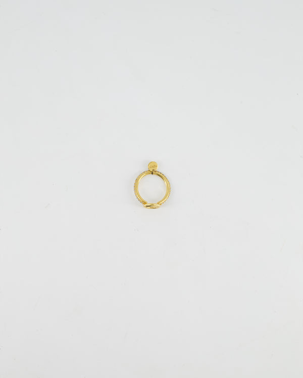 Fendi Gold Crystal Ring with F Logo Detail