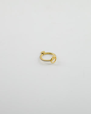 Fendi Gold Crystal Ring with F Logo Detail