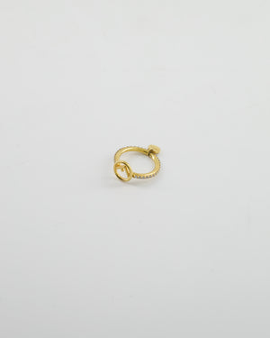 Fendi Gold Crystal Ring with F Logo Detail