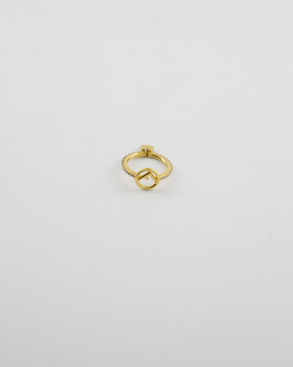 Fendi Gold Crystal Ring with F Logo Detail