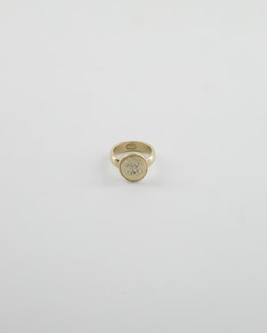 Chanel 19A Antique Champagne Gold Round Ring with Crystal CC Logo