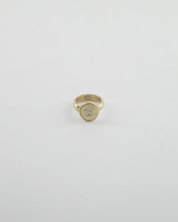 Chanel 19A Antique Champagne Gold Round Ring with Crystal CC Logo