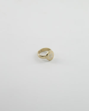 Chanel 19A Antique Champagne Gold Round Ring with Crystal CC Logo