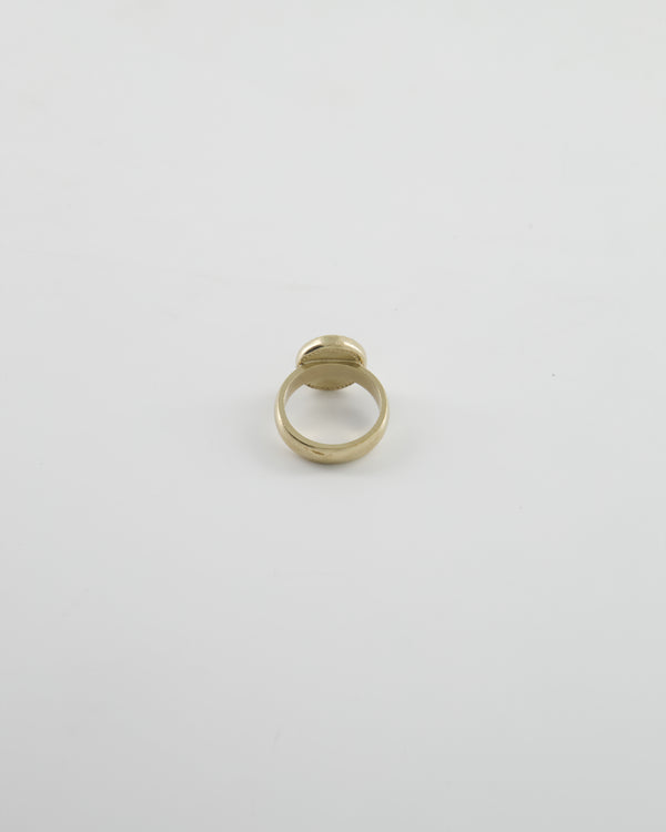 Chanel 19A Antique Champagne Gold Round Ring with Crystal CC Logo