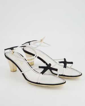 Chanel Vintage Black 
White Strappy Kitten Heels Size EU 40