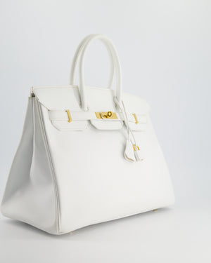 *RARE* Hermès Birkin Retourne Bag 35cm in White Epsom Leather and Gold Hardware