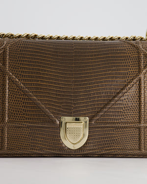 *RARE* Christian Dior Brown Medium Diorama Bag in Lizard Leather with Champagne Gold Hardware