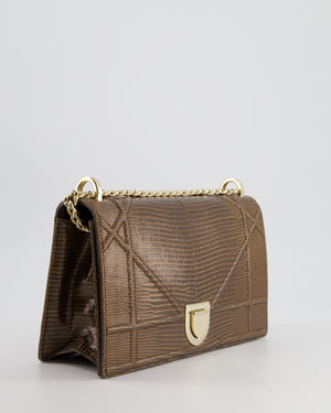 *RARE* Christian Dior Brown Medium Diorama Bag in Lizard Leather with Champagne Gold Hardware