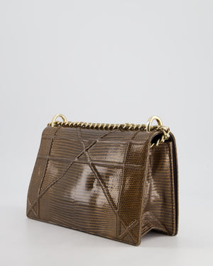 *RARE* Christian Dior Brown Medium Diorama Bag in Lizard Leather with Champagne Gold Hardware