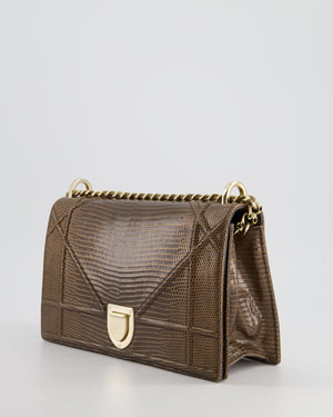 *RARE* Christian Dior Brown Medium Diorama Bag in Lizard Leather with Champagne Gold Hardware