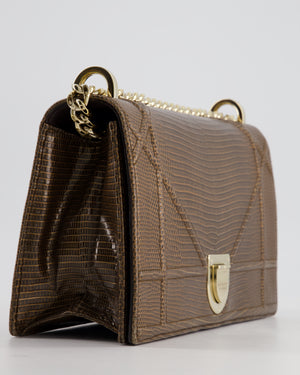 *RARE* Christian Dior Brown Medium Diorama Bag in Lizard Leather with Champagne Gold Hardware