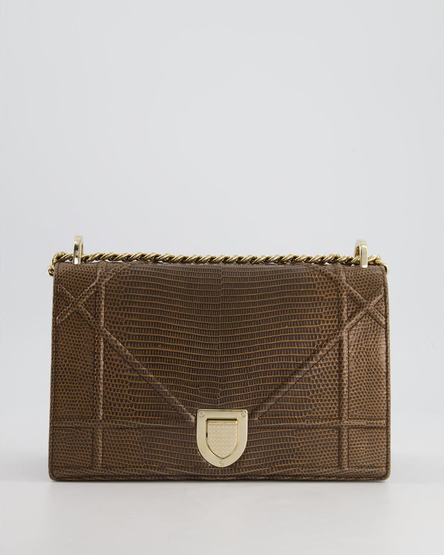 *RARE* Christian Dior Brown Medium Diorama Bag in Lizard Leather with Champagne Gold Hardware