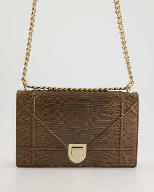 *RARE* Christian Dior Brown Medium Diorama Bag in Lizard Leather with Champagne Gold Hardware