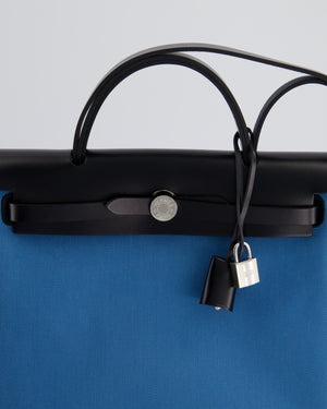 Hermès Herbag 31 Bag in Blue Jean Canvas and Noir Vache Hunter Leather with Palladium Hardware