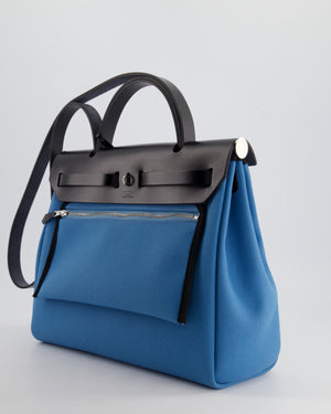 Hermès Herbag 31 Bag in Blue Jean Canvas and Noir Vache Hunter Leather with Palladium Hardware