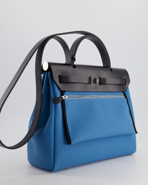 Hermès Herbag 31 Bag in Blue Jean Canvas and Noir Vache Hunter Leather with Palladium Hardware