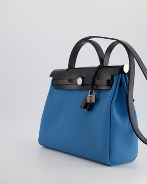 Hermès Herbag 31 Bag in Blue Jean Canvas and Noir Vache Hunter Leather with Palladium Hardware