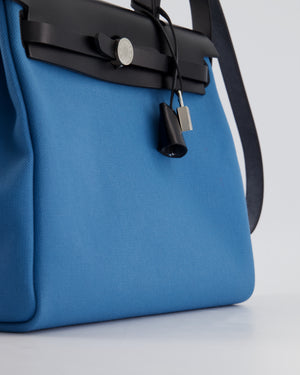 Hermès Herbag 31 Bag in Blue Jean Canvas and Noir Vache Hunter Leather with Palladium Hardware