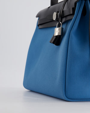 Hermès Herbag 31 Bag in Blue Jean Canvas and Noir Vache Hunter Leather with Palladium Hardware