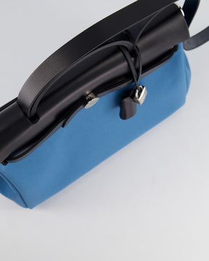 Hermès Herbag 31 Bag in Blue Jean Canvas and Noir Vache Hunter Leather with Palladium Hardware