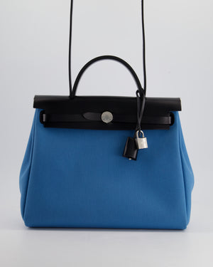 Hermès Herbag 31 Bag in Blue Jean Canvas and Noir Vache Hunter Leather with Palladium Hardware