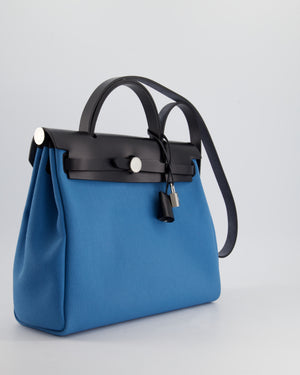 Hermès Herbag 31 Bag in Blue Jean Canvas and Noir Vache Hunter Leather with Palladium Hardware