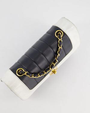 Chanel Black, White Vintage Mademoiselle Single Flap Bag in Lambskin Leather with 24K Gold Plated Hardware