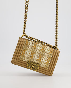 *LIMITED EDITION* Chanel Gold Metallic Small Boy Bag In Calfskin Leather with Antique Gold Hardware CC Details