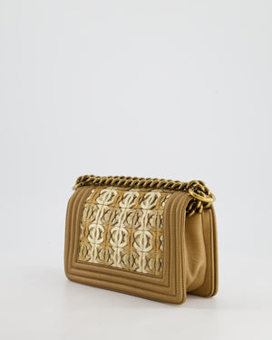 *LIMITED EDITION* Chanel Gold Metallic Small Boy Bag In Calfskin Leather with Antique Gold Hardware CC Details